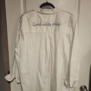 Caryn Lawn Casual Oversized Summer White Button Down Tunic Shirt Embroidered